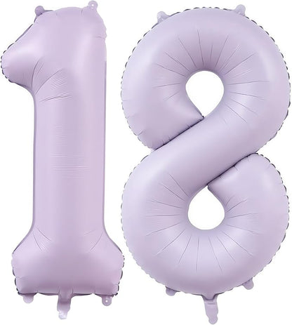 Pastel Purple 18 Number Balloons, 40 Inch Light Purple 18 Balloons Large Helium by BBPOOL