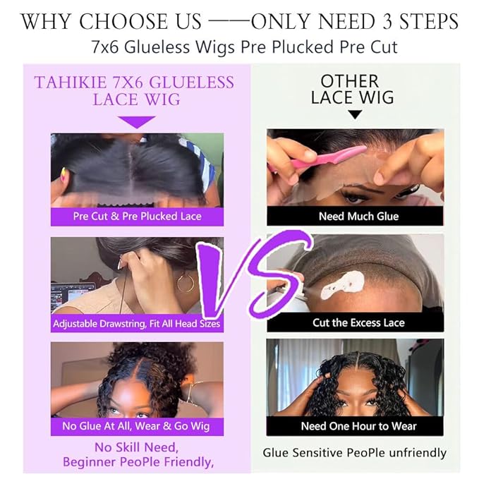 7x6 Burmese Curly Glueless Wigs Human Hair Pre Plucked Pre Cut 250% Density Drawstring Wig Human Hair 7x6 HD Lace Front Wigs Human Hair for Black Women Wear and Go Glueless Wig Natural Color 18inch