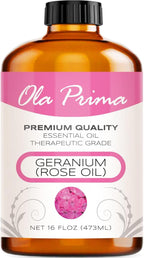 Ola Prima Rose Geranium Essential Oil Pure Therapeutic Grade for Aromatherapy Diffuser, Relaxation & Skincare (16oz Bulk)