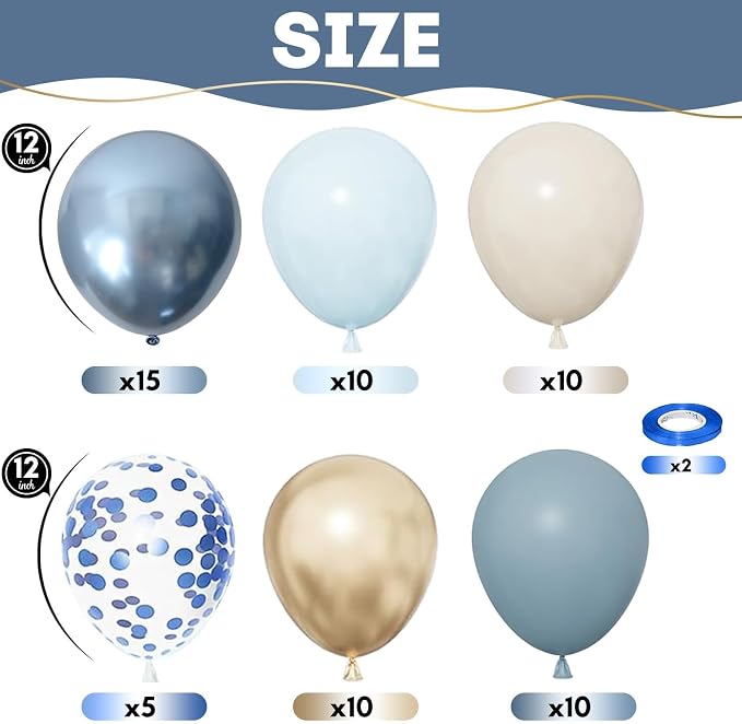 Dusty Blue Gold Balloons, 60 Packs 12 Inch Blue Gold Balloon, Metallic Golden - Image 2