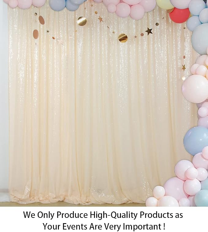 ShinyBeauty 8FT x 10FT Ivory Sequin Backdrop | Sparkle Fabric Drapes - Image 2