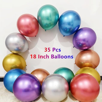35 Pack Metallic Balloons 18 Inch Chrome Shiny Assorted Colors Latex Rainbow 7 - Image 5
