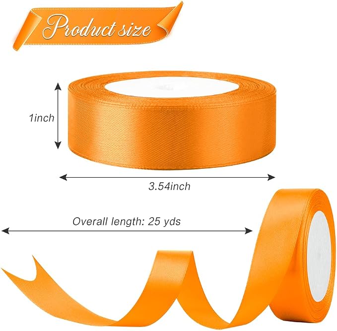 Orange Ribbon Gold Fall Ribbon for Gift Wrapping 1 in 25 Yards Ribbons for - Image 2