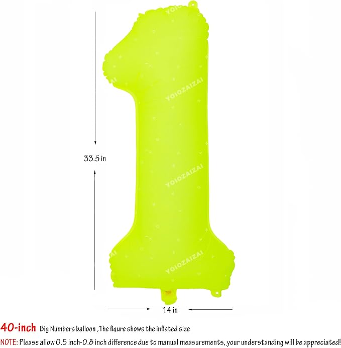 40 IN Fluorescent Yellow Number 1 Balloon Neon Yellow 1 Foil Balloon | - Image 2