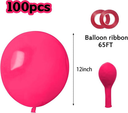 Hot Pink Balloons 100 pcs 12 inch Thicken Latex Hot Pink Balloon Pink Round - Image 2