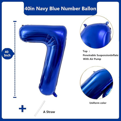40 inch Navy Blue Number Balloon Dark Blue 7 Balloons Giant Foil Helium - Image 2