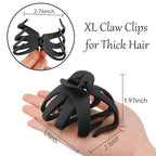 Jumbo Octopus Hair Clips - 3.15" Matte Black Claw Clips for Long, Thick Hair (Pack of 5)
