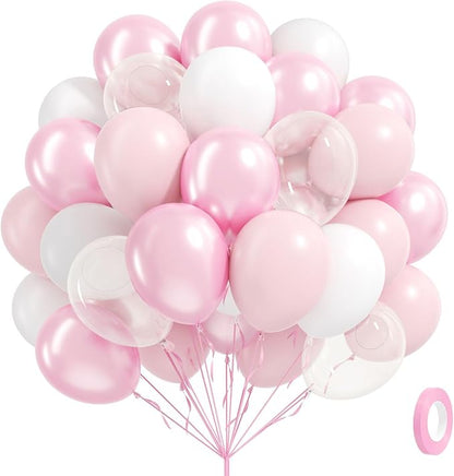 60pcs Pink and White Balloons 12inch by BAUANOOY
