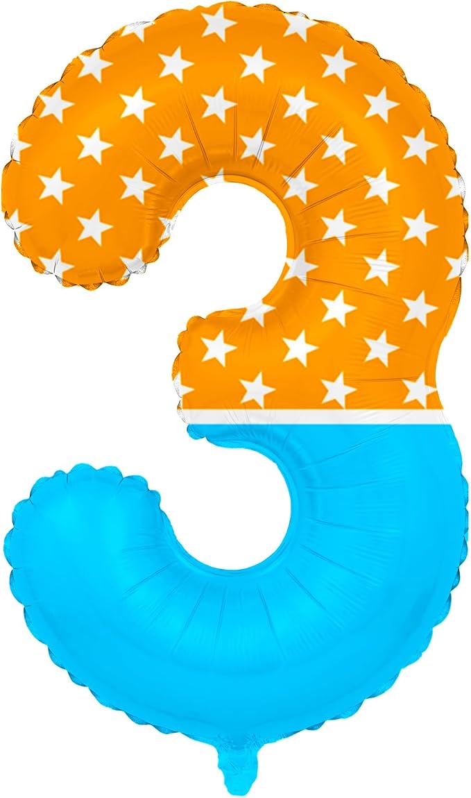 40 Inch Orange Blue Number 3 Balloon, Bow Tie Glasses Design by Unknown