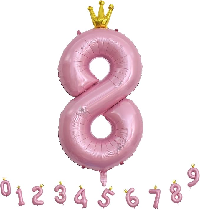 40 Inch Pearl Pink Number Balloons, Big Crown Foil Number 8 Balloons - Image 9