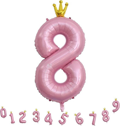 40 Inch Pearl Pink Number Balloons, Big Crown Foil Number 8 Balloons - Image 9