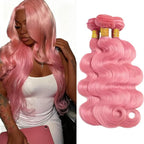 30 32 34 Inch Pink Body Wave Bundles Human Hair Light Pink Bundles 8A Peruvian Virgin Remy Hair Extensions Double Weft Real Pure Pink Hair Weave