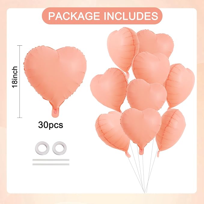 TONIFUL 15 Pcs Pastel Orange Heart Balloons 18Inch Heart Shape Foil Balloon | - Image 2