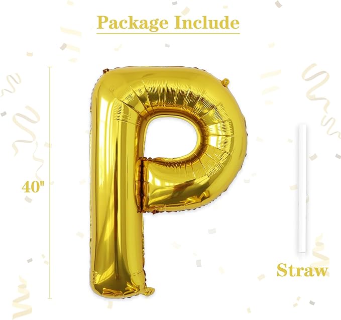 VHUWE 40 inch Gold Letter P Balloon, Big Size Alphabet Foil Mylar Helium - Image 2