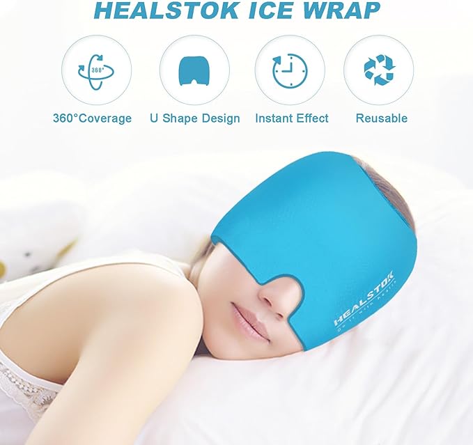 Head Ice Hat, Ice Cap for Head, Ice Head Wrap, Cold & Hot Therapy Reusable 360 Compression Flexible Ice Pack Wrap. Blue