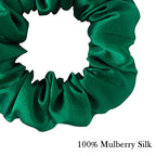 Silk Scrunchies For Hair, 3 Pack, 100% Mulberry Silk Hair Ties, 19 Momme, Natural Silk Elastic Hair Bands For Women And Girls'Hair Designed to Be Soft And Less Pulling (Emerald, Leopard,Navy Blue)