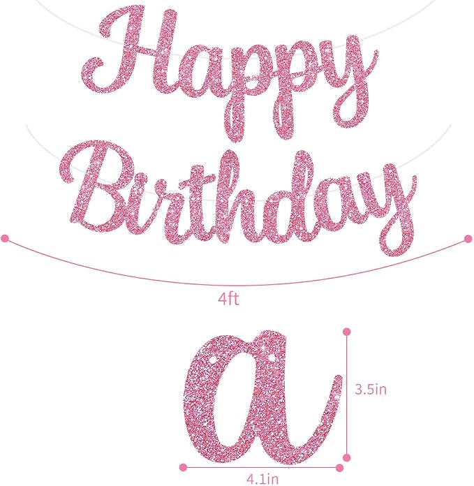 BEISHIDA Glitter Pink Happy Birthday Banner Party Decoration NO DIY, 10Feet | - Image 3