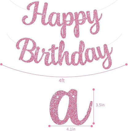 BEISHIDA Glitter Pink Happy Birthday Banner Party Decoration NO DIY, 10Feet | - Image 3