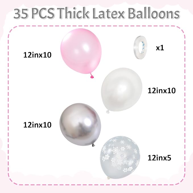 HILAVO Pink and Silver Balloons 12 Inch Winter Onederland Snowflake Balloon - Image 2