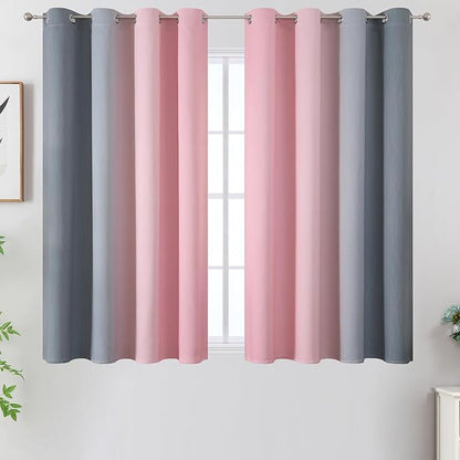 Pink and Grey Blackout Curtains 54 inches Long, Ombre Full Room Darkening - Image 2