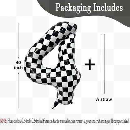 40 Inch Checkered Number Balloon 4 Black and White Number 4 Balloon Foil Helium - Image 2