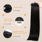 DOORES Clip in Hair Extensions, Natural Black 130g 7pcs 18 Inch, Remy Seamless Clip in Hair Extensions Invisible Edge Natural Weft