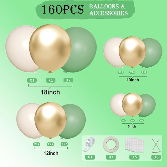 Green White Gold Balloon Garland Arch Kit - Image 2