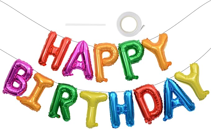 16" Rainbow Happy Birthday Balloon Banner, Colorful | happy birthday letter by SewhickDecorationSupplies
