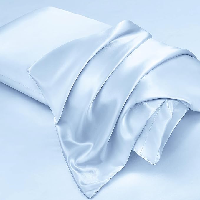 Aormenzy Satin Body Pillow Cover Set of 2, 20x54 Inches Baby Blue Body Pillow Case for Adults, Silky Soft & Cooling with Envelope Closure