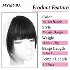 Clip in Bangs Jet Black Color 100% Real Human Hair Wispy Clip on Bangs Extensions Fringe with Temples Hairpieces for Women