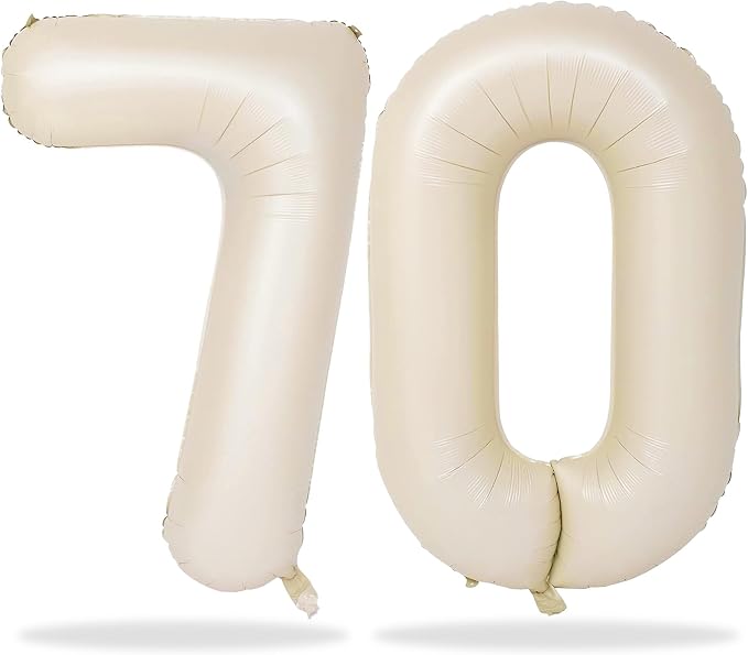 Beige Number 70 Birthday Balloons, 40 Inch Large Cream Foil Number 7 and 0 by Lingqiang