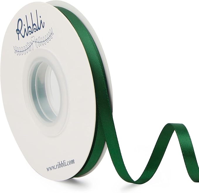 Ribbli Forest Green Double Faced Satin Ribbon, 1/4” x Continuous 25 Yards by Ribbli