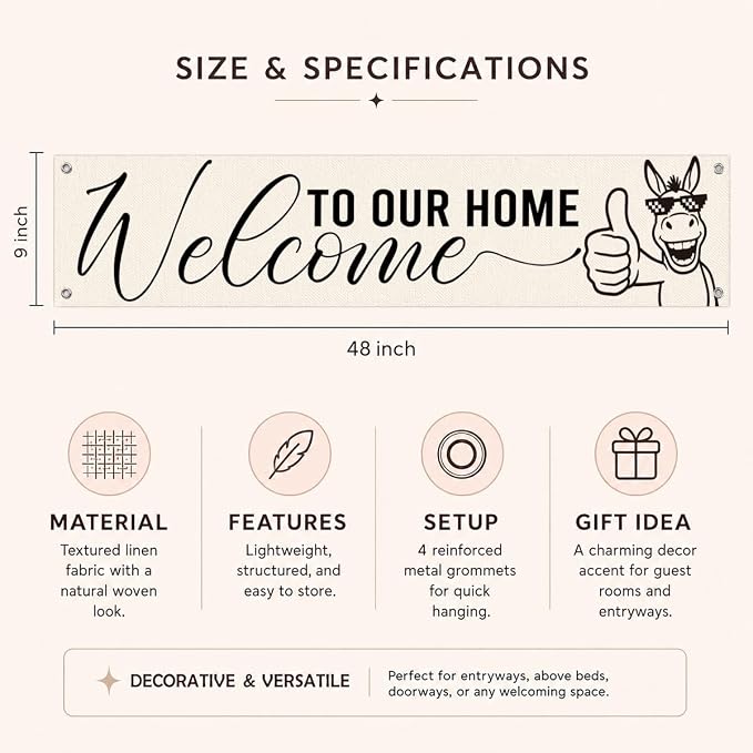 Welcome to Our Home Hanging Banner, Funny Farmhouse Porch Sign Decor - Image 6