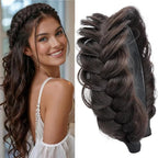 DIGUAN Wide Messy Braided Headband With Teeth Synthetic Hair Plaited Headband High Elasticity Braids Chunky Fishtail Braided Hair Band Hairpiece for Girls Women (Dark Chocolate)