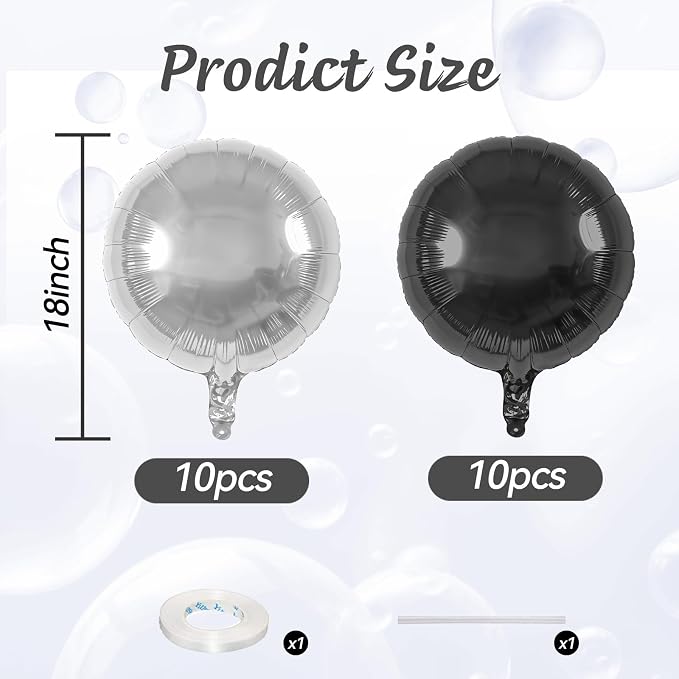20PCS Silver Black 18 Inch Round Foil Balloon, Giant Round Foil Balloon - Image 2