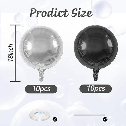 20PCS Silver Black 18 Inch Round Foil Balloon, Giant Round Foil Balloon - Image 2