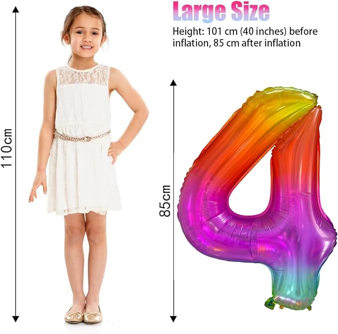 Rainbow Number 4 Balloon 40 Inch Rainbow 4 Balloon Giant Helium Foil Number 0 - Image 2