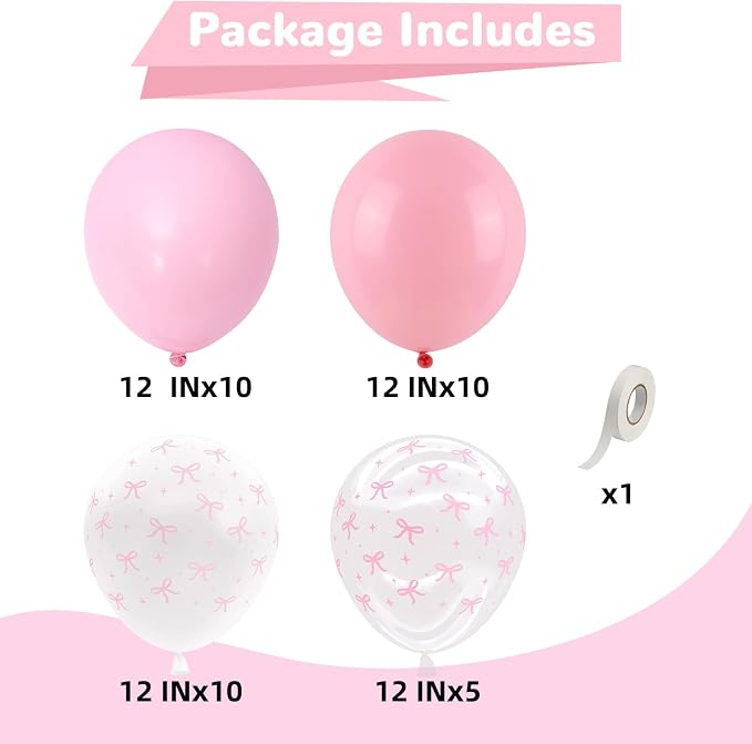 Pink Bow Balloons 12 Inch Pastel Light Baby Pink White Coquette Balloon Bow - Image 2