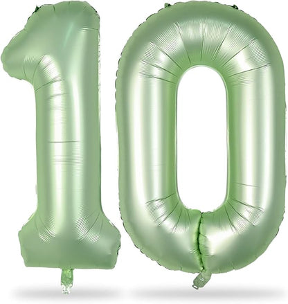 Large 10 Balloons Number Sage Green, 40 Inch Olive Green Helium Foil Number 1 & by Lingqiang