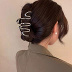 1 Pack Hair Claw Clips for Thick Long Hair, Black Metal Wave with Design Big Jaw Clamps Hair Accessories for Women, Fashion Elegant Wavy Hairgrip No-crease Hair Clips Styling Tools Birthday Gifts