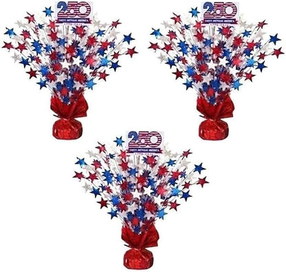 PMU 3 Pcs Pcs 250th Anniversary Patriotic Star Metallic Foil Spray Centerpiece by PMU