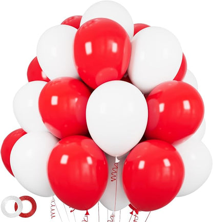 100pcs Red and White Balloons 12 Inch Thickened Latex Red White Balloons by ASIYUHY
