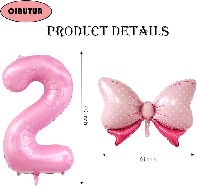 40 inch Number 2 Balloon with Bow Pink Happy Birthday Jumbo Number Balloon - Image 2