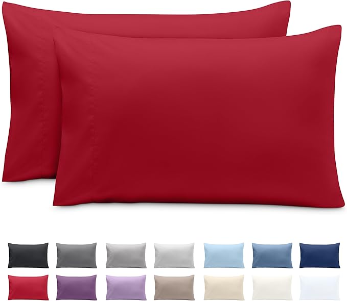 Bare Home Microfiber Pillow Cases - Queen Size Set of 2 - Cooling Pillowcases - Double Brushed - Easy Care - Envelope Closure (Queen Pillowcase Set of 2, Red)