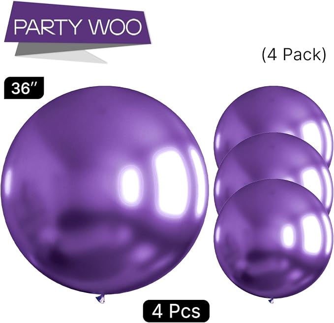 PartyWoo Metallic Purple Balloons 4pcs Chrome Purple Color 36 Inch | Balloons - Image 3