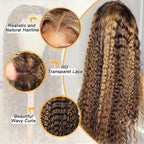 28inch Highlight Ombre Lace Front Wig Human Hair 13x6 HD Honey Blonde 4/27 Deep Wave Lace Frontal Wigs Glueless Wigs Human Hair