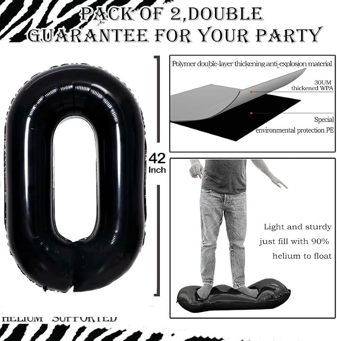 2 Pcs 42 Inch Black Foil Balloons Number 0 - Image 3