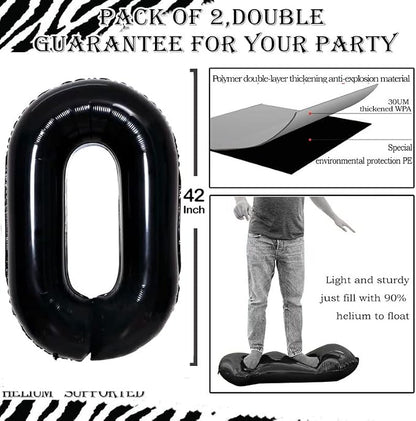 2 Pcs 42 Inch Black Foil Balloons Number 0 - Image 3