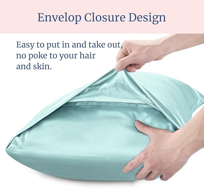 BEDELITE Satin Pillowcase for Hair and Skin, Super Soft and Cooling Similar to Silk Pillow Cases 2 Pack with Envelope Closure, Gift for Women Men(20"x26" Standard Size, Blue Grey)