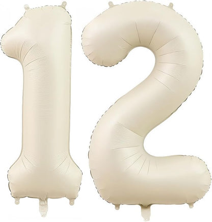 Cream Number 12 Balloons, 40 Inch 12 Balloons Giant Helium Foil Mylar Beige 12 by BBPOOL